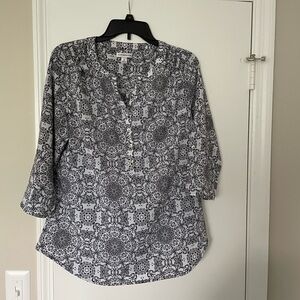 Croft & Barrow Women's Black and White Patterned Top 3/4 Sleeve Size Medium